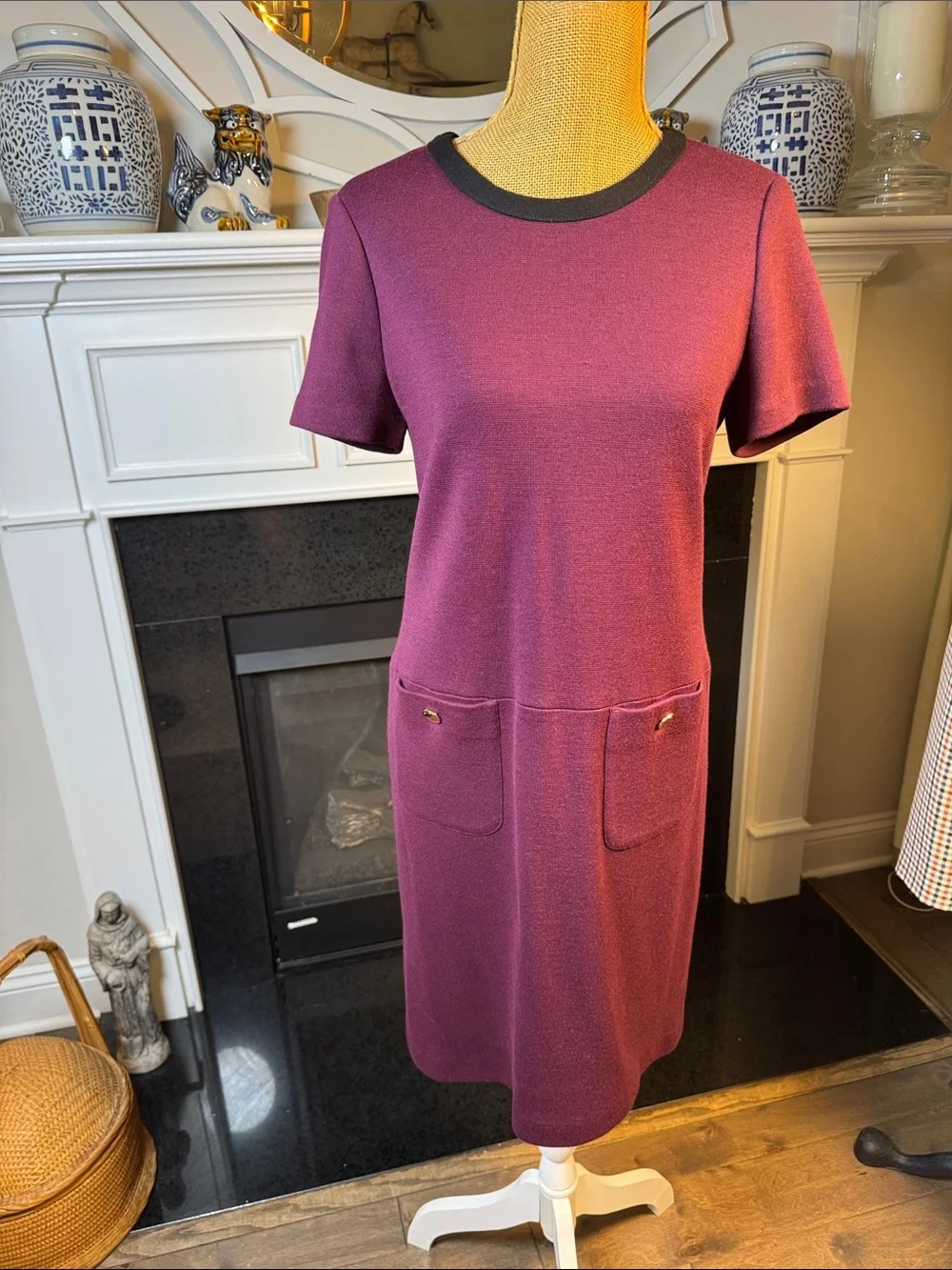 Tory Burch Purple Short Sleeve Wool Blend Mod Dress L